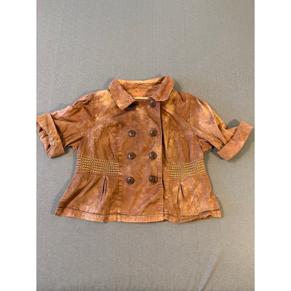 Vintage American Rag brown tie-dye cropped jacket double-breasted embroidered 1X - Picture 3 of 8